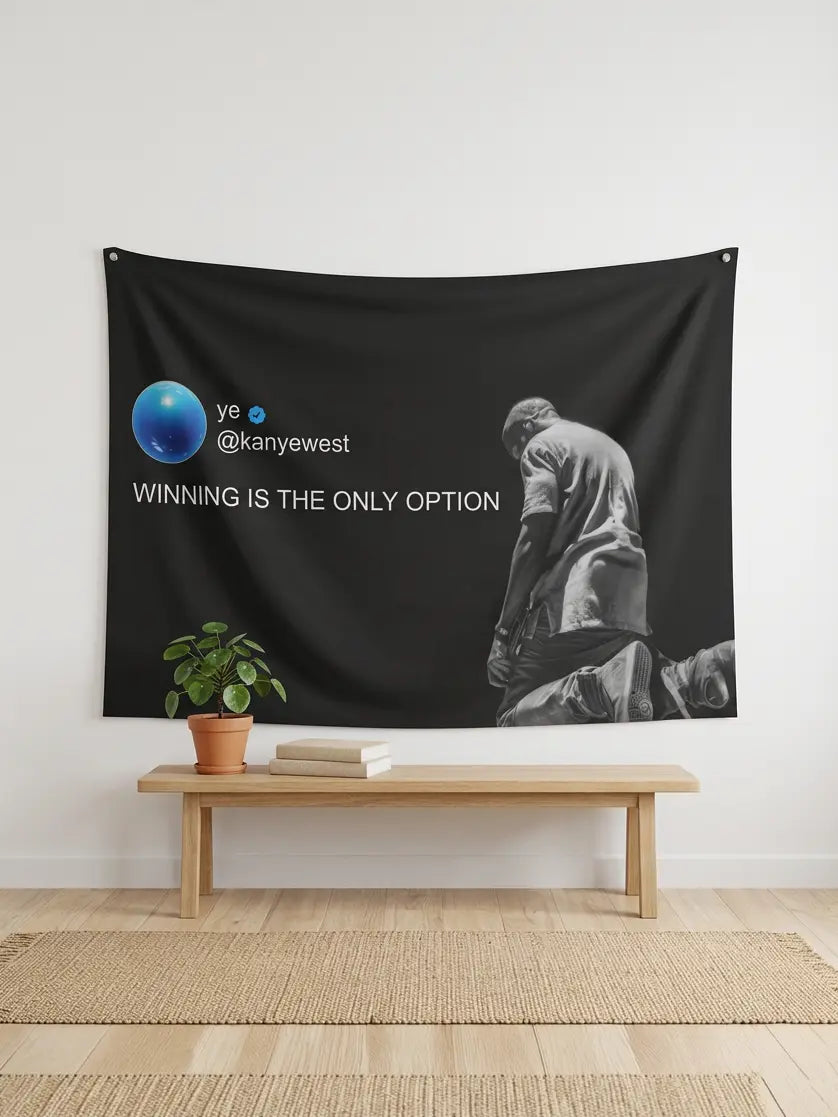 Kanye West 'Winning is the only option' tweetli siyah duvar örtüsü