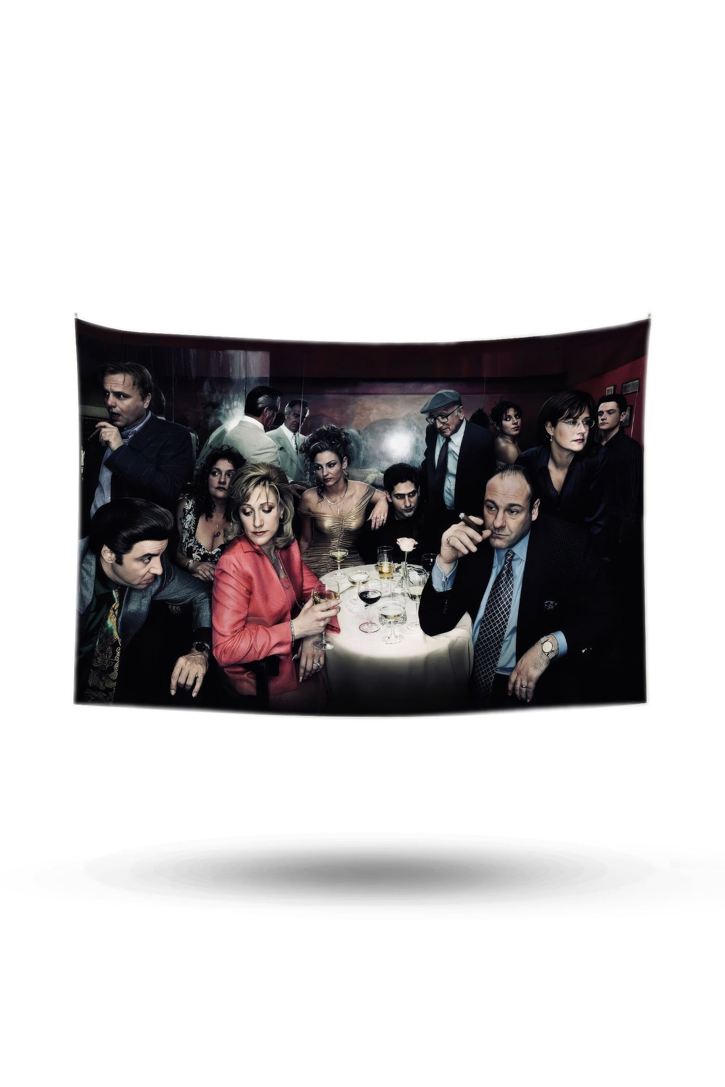The Sopranos dizisi karakterlerini içeren karanlık temalı sanatsal duvar örtüsü tasarımı