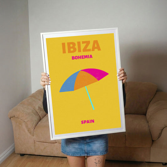 Ibiza Bohemia Yellow Retro Summer Umbrella Poster