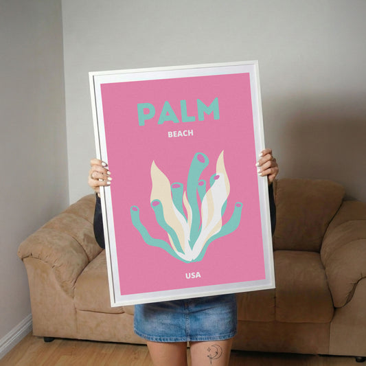 Palm Beach Pink Ocean Botanical Poster