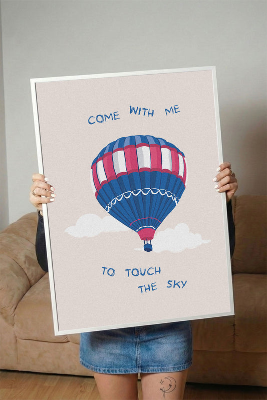 Sıcak Hava Balonu Gökyüzü Temalı Çocuk Odası Çerçeveli Poster