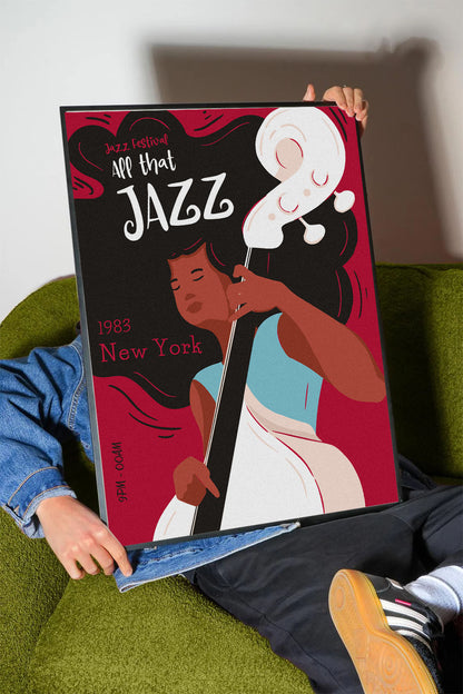 1983 New York Jazz Festivali Kadın Basçı Çerçeveli Poster