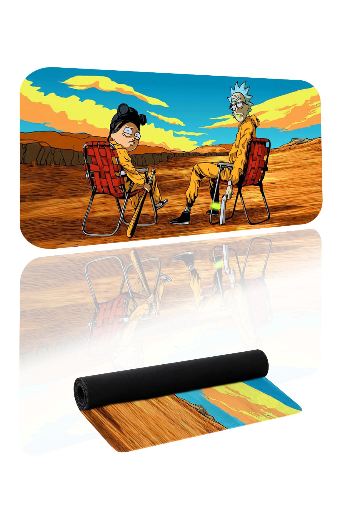 Rick and Morty karakterli desenli büyük boy oyuncu mousepadi