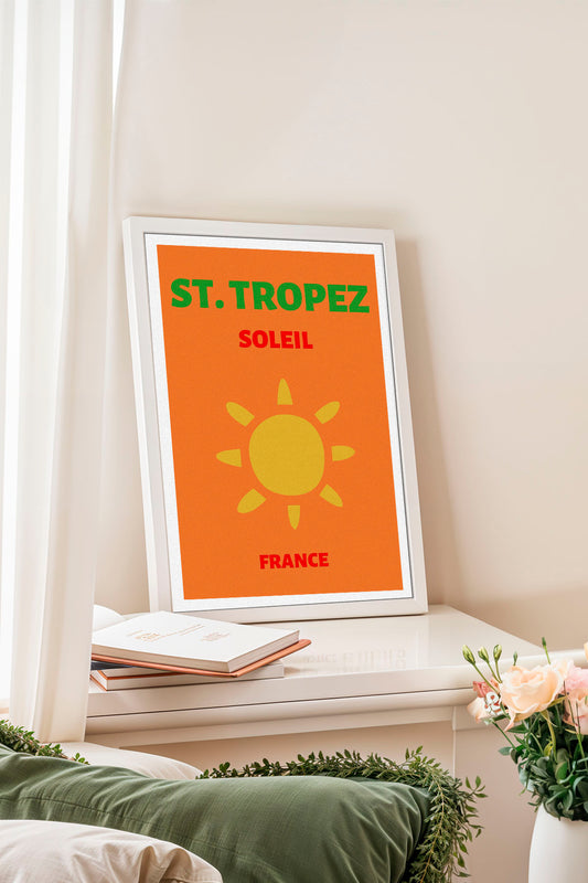 St. Tropez Soleil Orange Retro Travel Poster