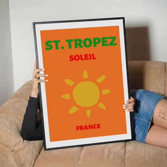 St. Tropez Soleil Orange Retro Travel Poster