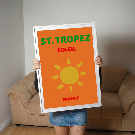 St. Tropez Soleil Orange Retro Travel Poster
