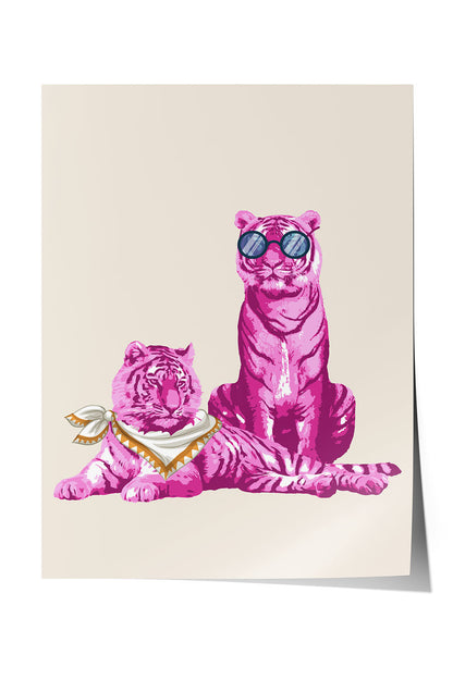 Pembe Kaplanlar Gözlüklü Modern Çocuk Odası Çerçeveli Tablo