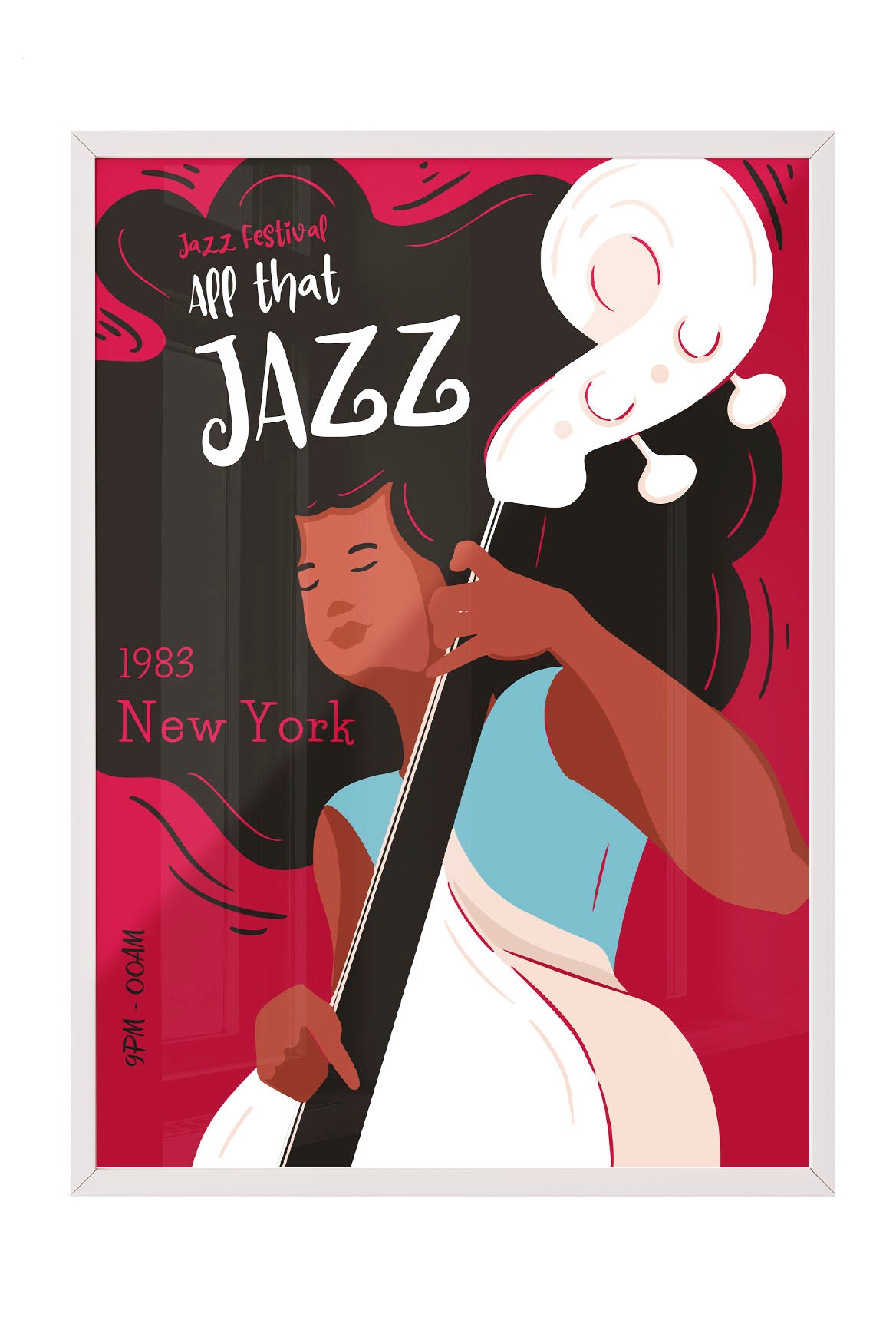 1983 New York Jazz Festivali Kadın Basçı Çerçeveli Poster