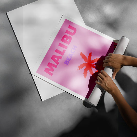Malibu Beach Pink Retro Palm Tree Poster