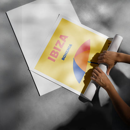 Ibiza Bohemia Yellow Retro Summer Umbrella Poster