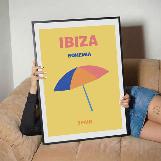 Ibiza Bohemia Yellow Retro Summer Umbrella Poster