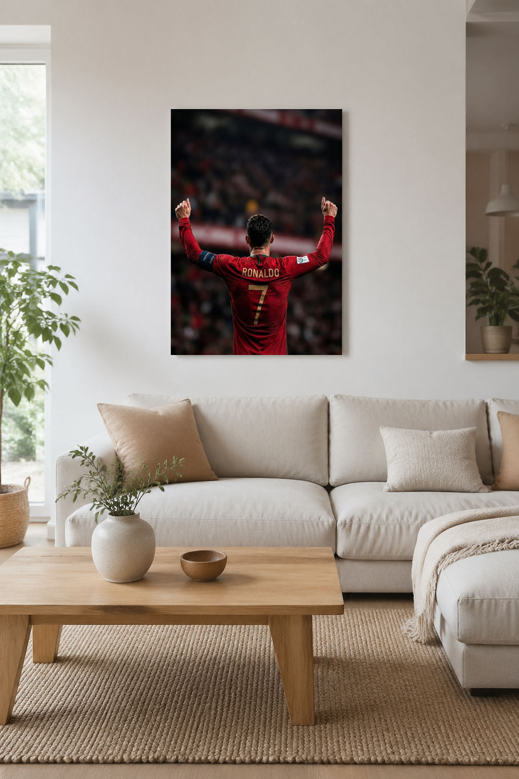 Kırmızı forma giyen Cristiano Ronaldo'nun arkadan görünümü ve kutlama anı kanvas tablo
