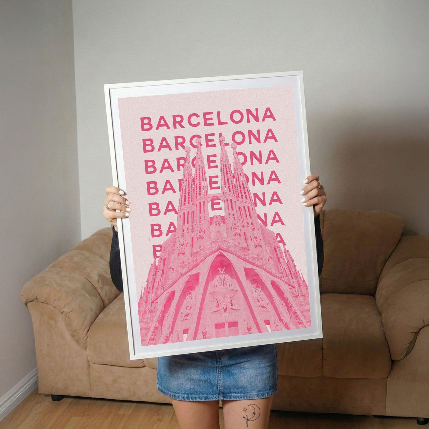 Barcelona Sagrada Familia Pink Retro City Poster