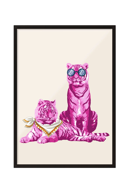 Pembe Kaplanlar Gözlüklü Modern Çocuk Odası Çerçeveli Tablo