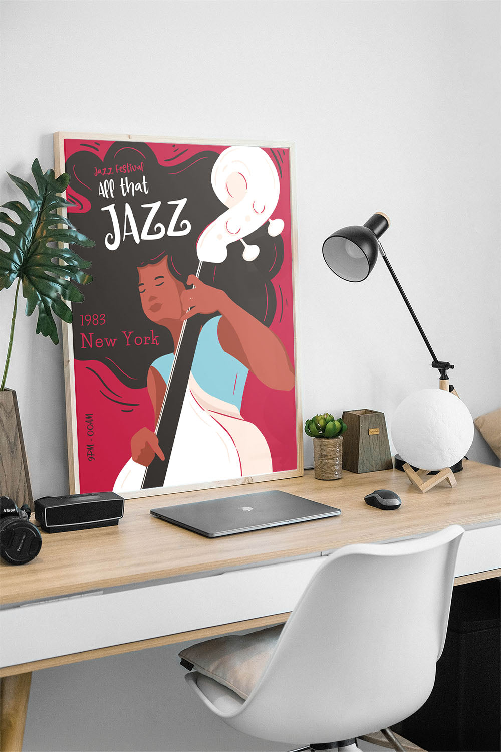 1983 New York Jazz Festivali Kadın Basçı Çerçeveli Poster