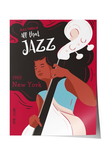 1983 New York Jazz Festivali Kadın Basçı Çerçeveli Poster