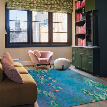 Empresyonist Nilüfer Desenli Mavi Halı