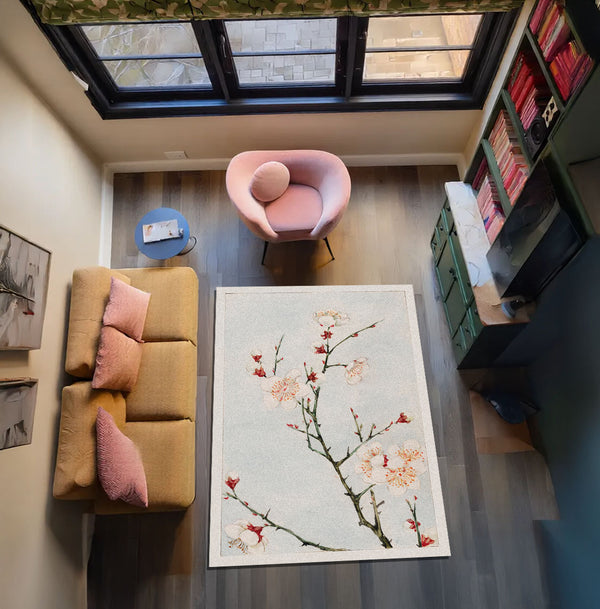 Estetik Kiraz Çiçeği Desenli Pastel Halı