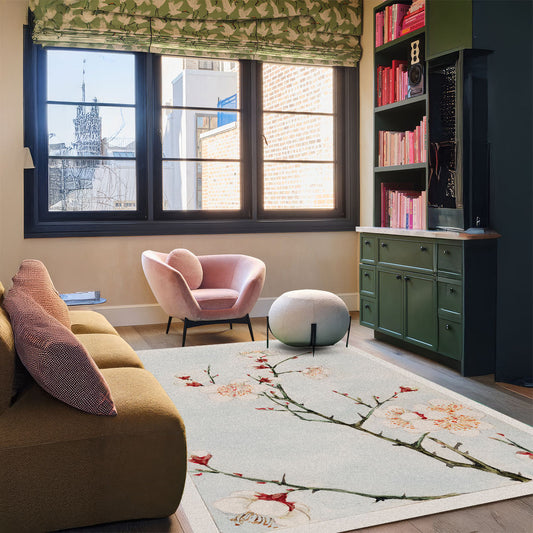 Estetik Kiraz Çiçeği Desenli Pastel Halı