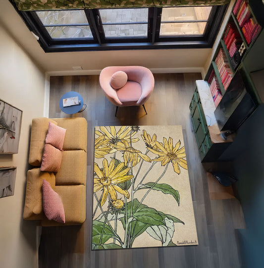 Nouveau Sarı Çiçekli Estetik Halı