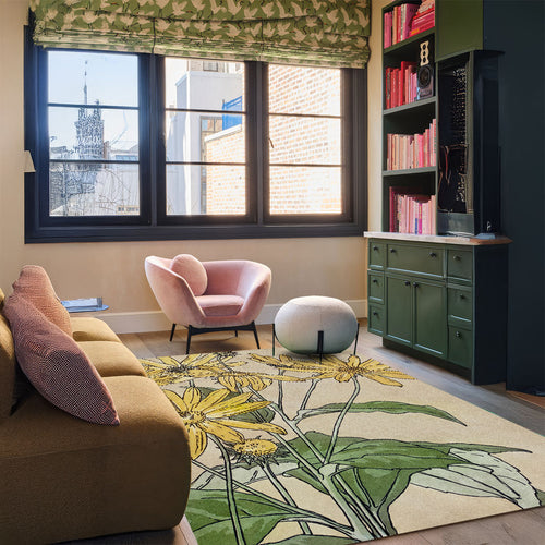 Nouveau Sarı Çiçekli Estetik Halı