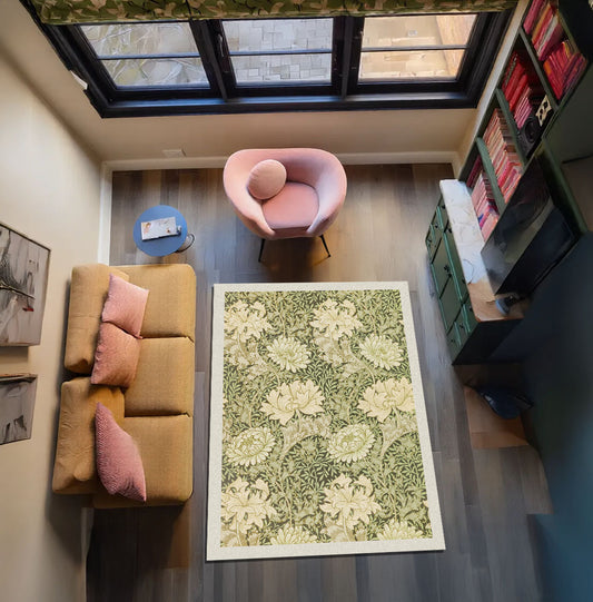 Çiçek Desenli Adaçayı Yeşili Halı