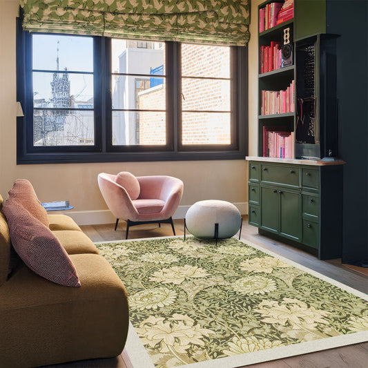 Çiçek Desenli Adaçayı Yeşili Halı