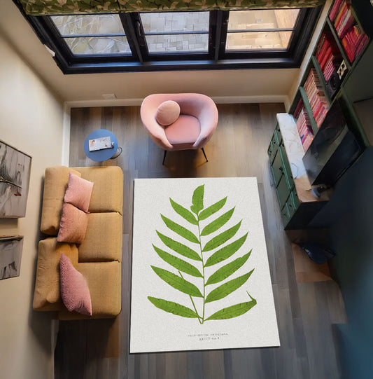 Polypodium İllüstrasyonlu Beyaz Halı