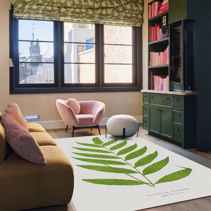 Polypodium İllüstrasyonlu Beyaz Halı