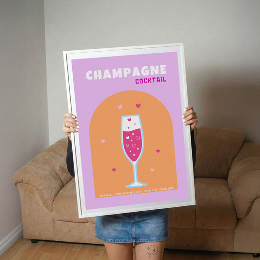 Champagne Cocktail Hearts Retro Art Poster