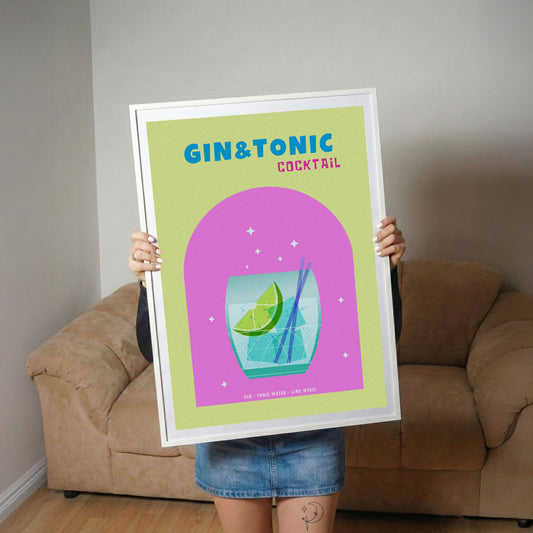 Gin & Tonic Retro Cocktail Hour Poster