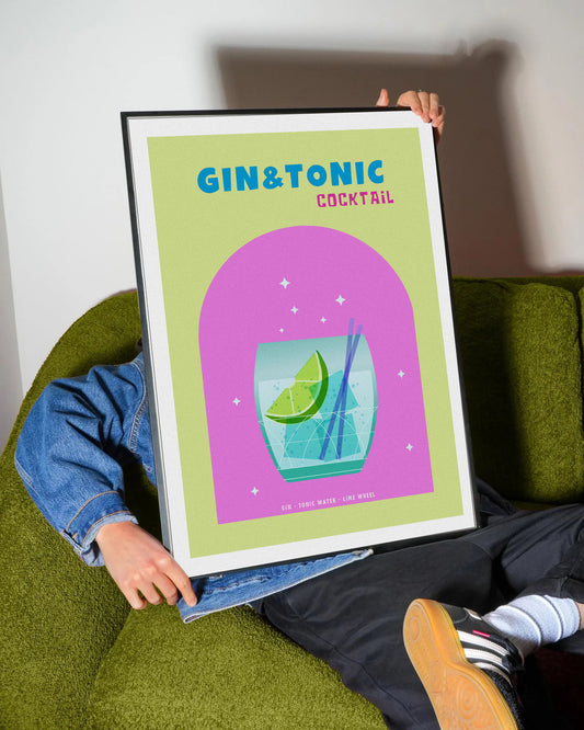 Gin & Tonic Retro Cocktail Hour Poster
