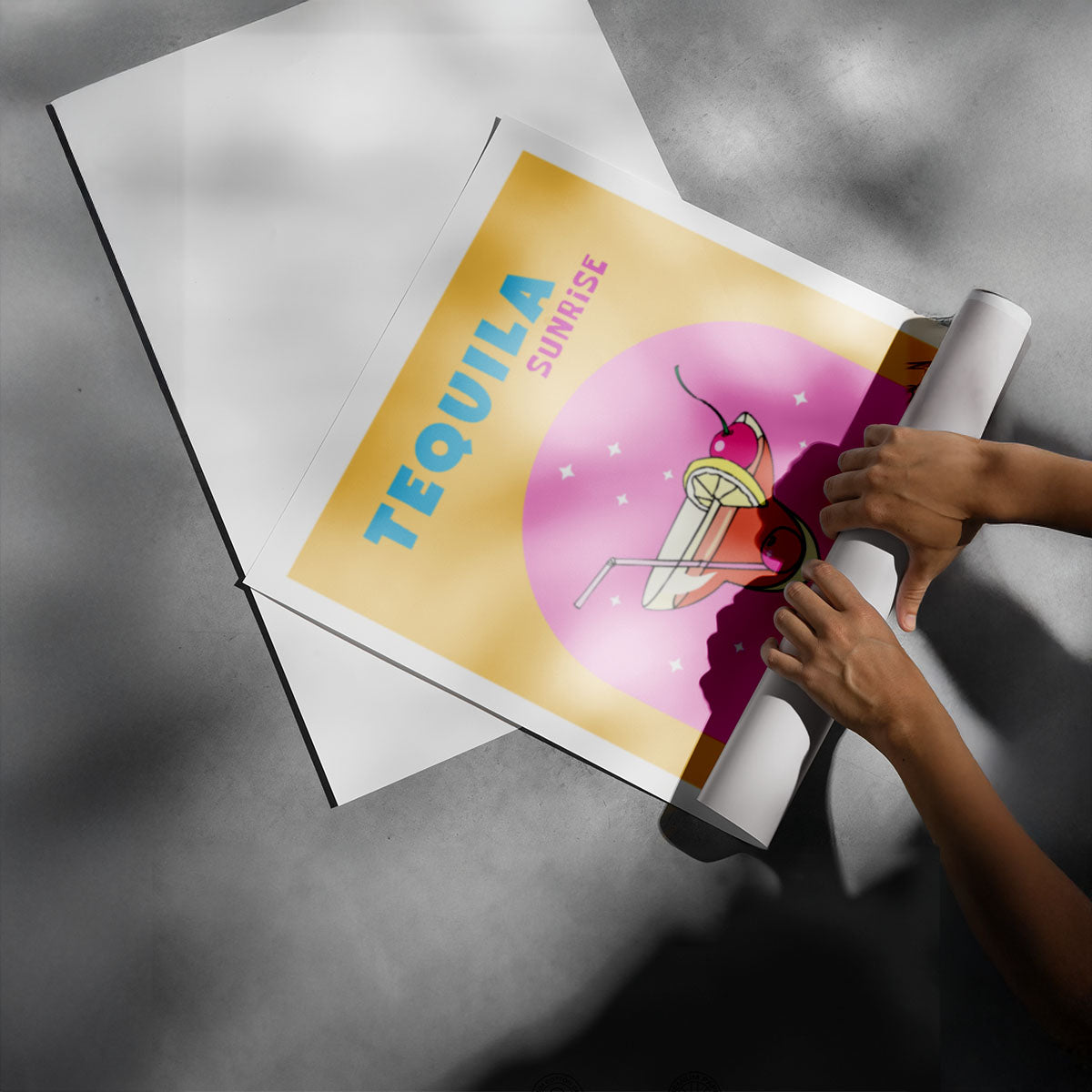 Tequila Sunrise Retro Cocktail Art Poster