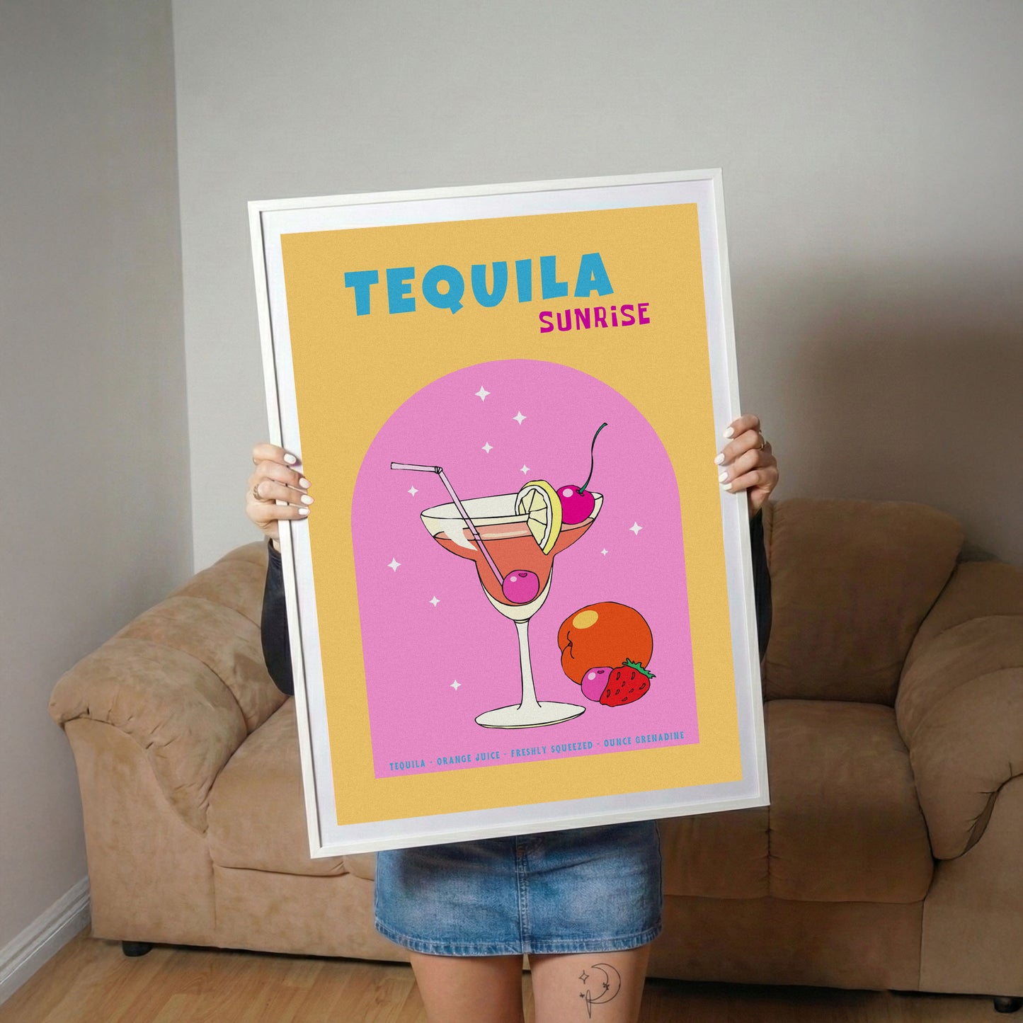 Tequila Sunrise Retro Cocktail Art Poster