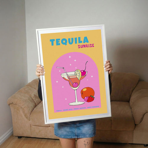 Tequila Sunrise Retro Cocktail Art Poster