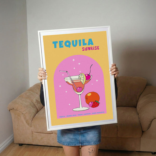 Tequila Sunrise Retro Cocktail Art Poster
