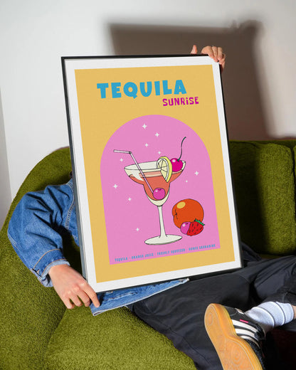 Tequila Sunrise Retro Cocktail Art Poster