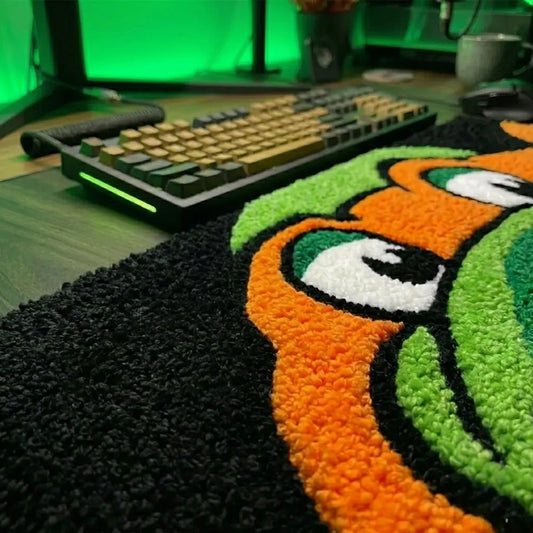 Ninja Kaplumbağa Michelangelo desenli turuncu yeşil siyah klavye halısı