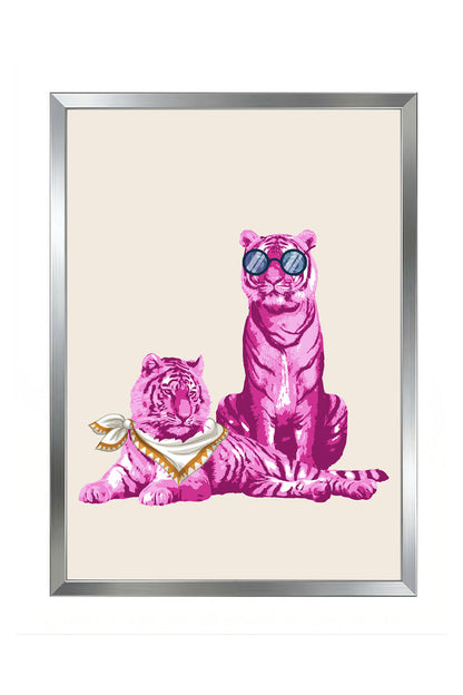 Pembe Kaplanlar Gözlüklü Modern Çocuk Odası Çerçeveli Tablo