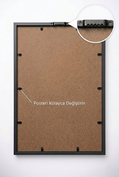 Mavi suluboya tarzı uçan kuş desenli, minimalist siyah çerçeveli modern tablo