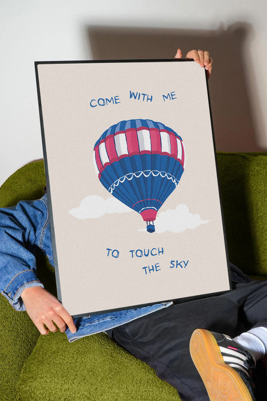 Sıcak Hava Balonu Gökyüzü Temalı Çocuk Odası Çerçeveli Poster