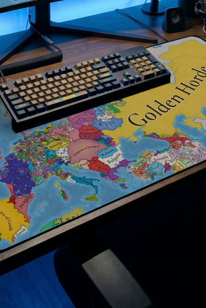 Europa Universalis harita desenli büyük boy dikişli oyuncu mousepad ve taşıma tüpü