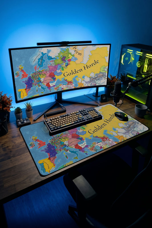 Europa Universalis harita desenli büyük boy dikişli oyuncu mousepad ve taşıma tüpü