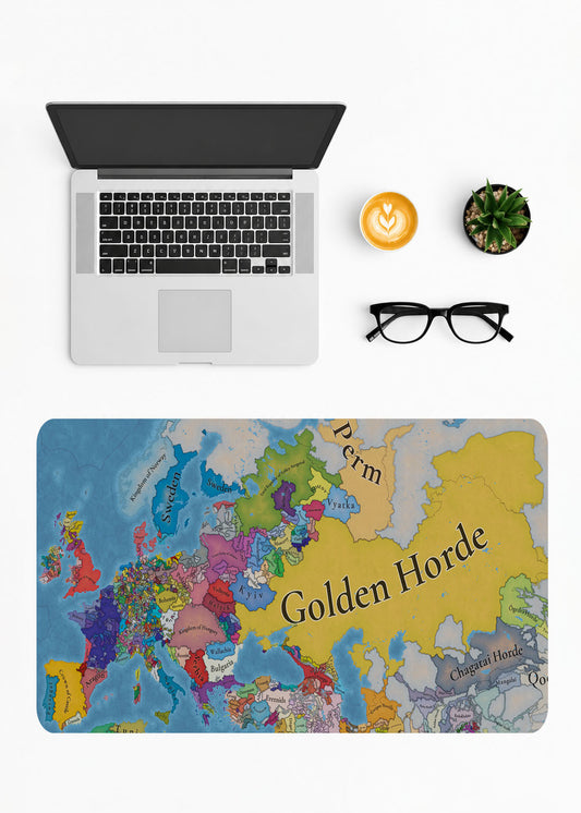 Europa Universalis harita desenli büyük boy dikişli oyuncu mousepad ve taşıma tüpü