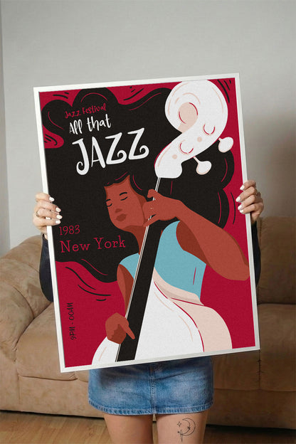 1983 New York Jazz Festivali Kadın Basçı Çerçeveli Poster