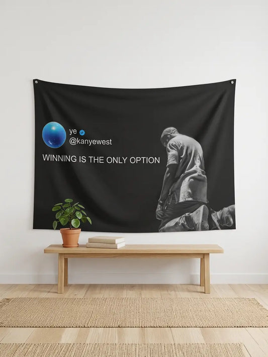 Kanye West 'Winning is the only option' tweetli siyah duvar örtüsü