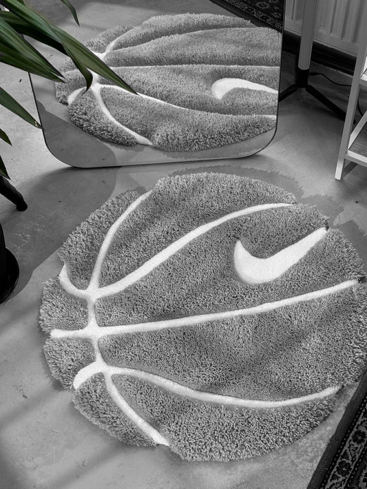 Mint basketbol desenli tufting halı, Nike swoosh detaylı, yuvarlak
