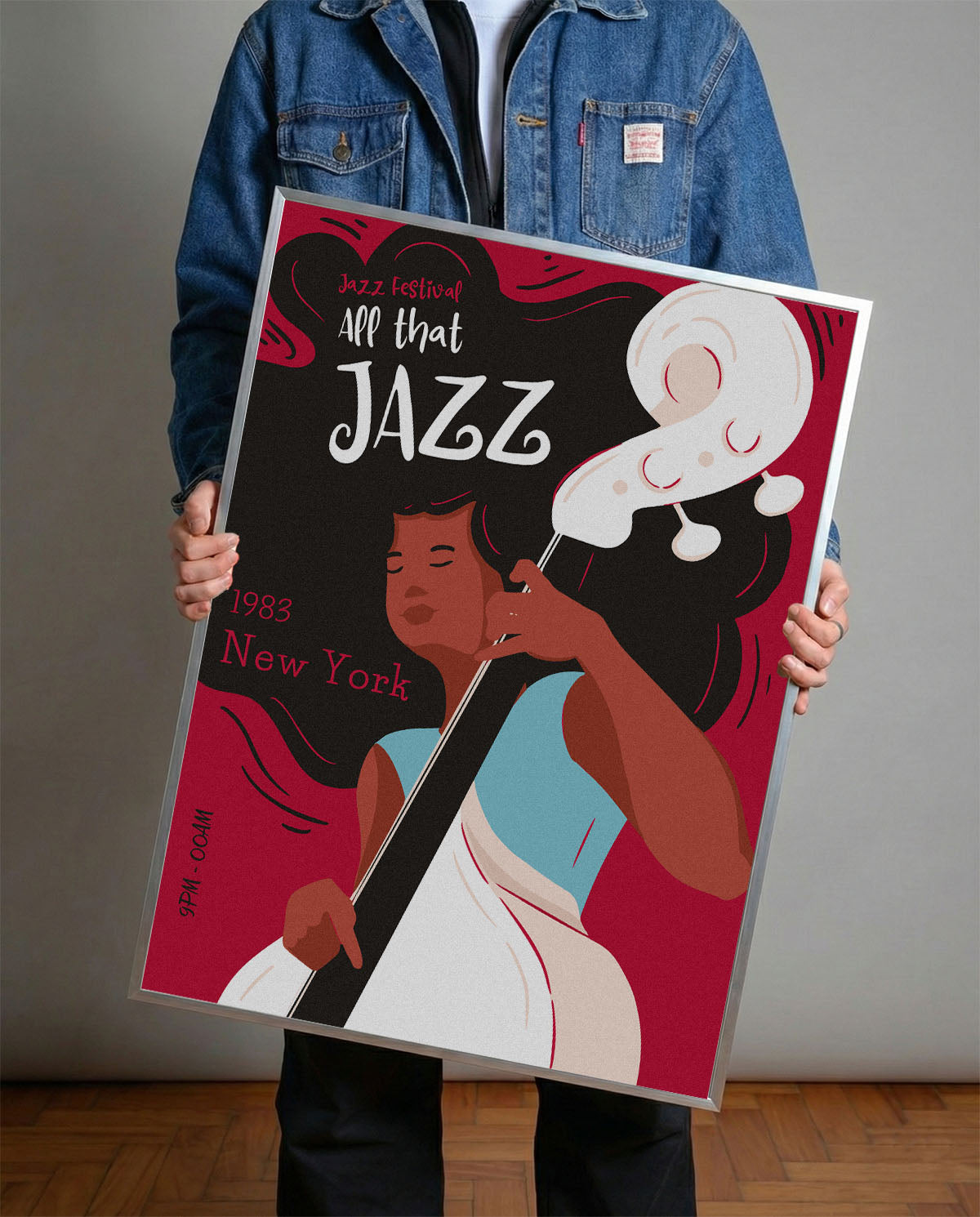 1983 New York Jazz Festivali Kadın Basçı Çerçeveli Poster