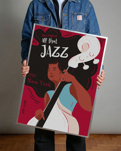 1983 New York Jazz Festivali Kadın Basçı Çerçeveli Poster