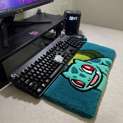 Balbasaur desenli yeşil Pokemon klavye halısı, oyun masası aksesuarı.